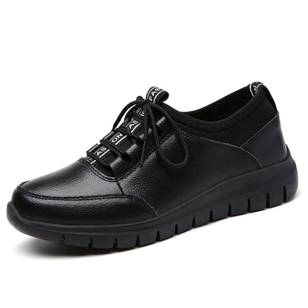 (black, 35) 2024 Hot Seller New Sneakers Women Shoes Platform Loafers Lace Up Leather Flats Trend Spring Casual Mom Shoe Uxst