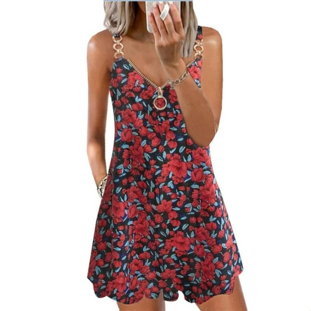 (wine red, XL) Women's Casual Sundress Summer Boho Beach Dress Floral Blouses For Women T-Shirts Dress V Neck Loose Tank Dresses