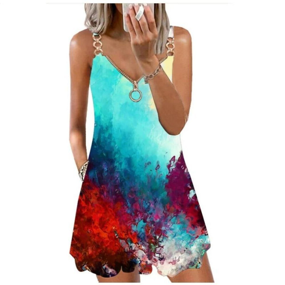 (red, L) Women's Casual Sundress Summer Boho Beach Dress Floral Blouses For Women T-Shirts Dress V Neck Loose Tank Dresses