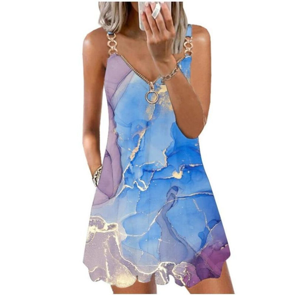 (blue, S) Women's Casual Sundress Summer Boho Beach Dress Floral Blouses For Women T-shirts Dress V Neck Loose Tank Dresses