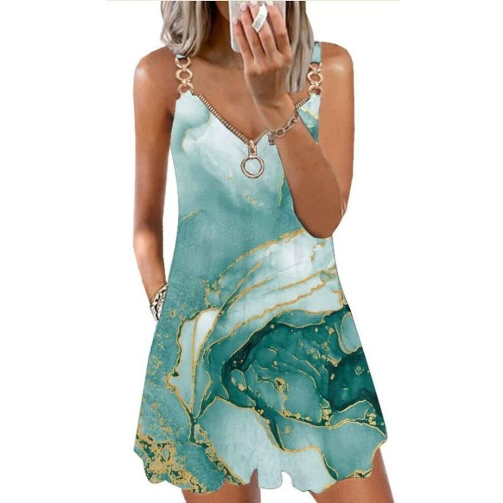 (green, S) Women's Casual Sundress Summer Boho Beach Dress Floral Blouses For Women T-Shirts Dress V Neck Loose Tank Dresses