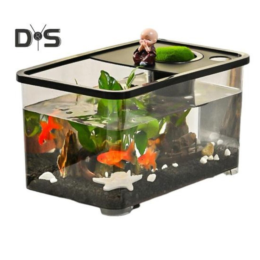(black) Plastic Fish Tank Small Betta Fish Tank With Hanging Basket Household Aquarium Turtle Tank Kit For Turtles Crabs Fishes Amphibians Reptiles