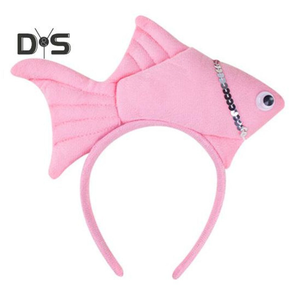 (pink) Goldfish Headband Fish Design Costume Hair Hoop Adjustable Headband Cosplay Props Party Dress Up Birthday Supplies