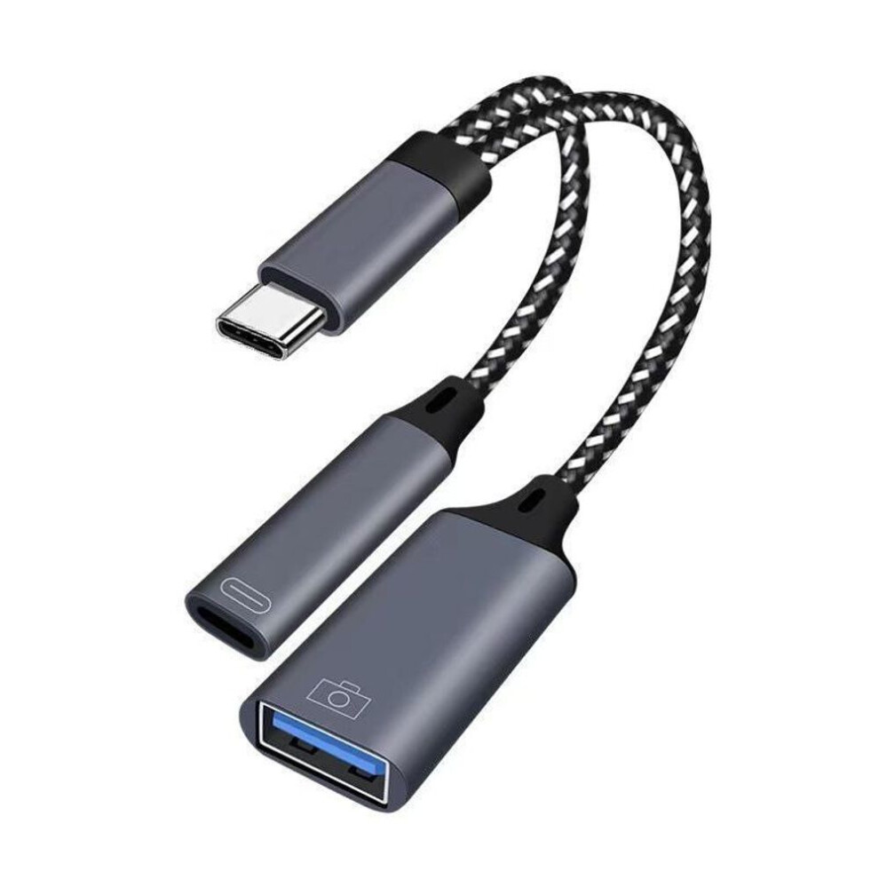 (gray, TYPE-C interface) Multi-function Apple OTG Adapter: Dual USB 3.0, PD Fast Charging, Card Reader, USB Flash Drive