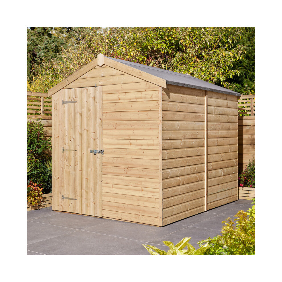 8 x 6 Feet Single Door Shiplap Apex Shed - Wood - L244 x W194 x H220 cm - Natural Timber Finish