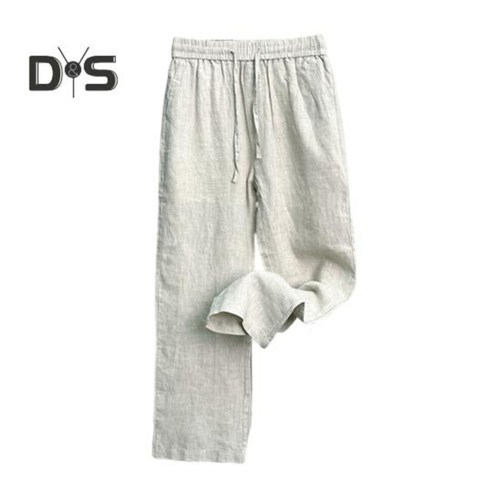 (apricot, M) Men's Linen Trousers Casual Loose Fit Straight Pants With Drawstring Wide Leg Golf Trousers Summer Wear For Vacation Travel Work Daily Life