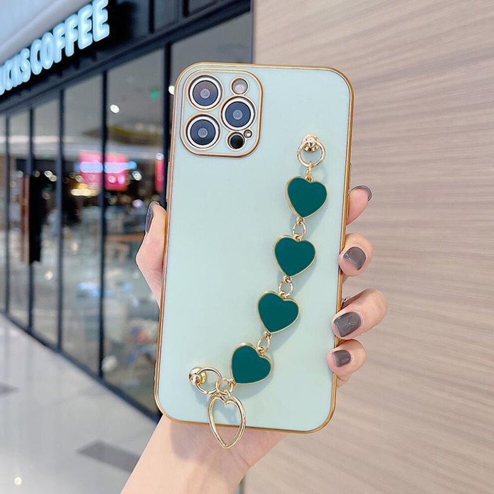 (bright green, Honor 50 Lite) Plating Soft Silicone Phone Case For Honor 9X 90 X6A X8B Redmi 12 13C 14C Note10 Note13 Note 14 Poco C65 C75 With Bracelet Love Heart Covers