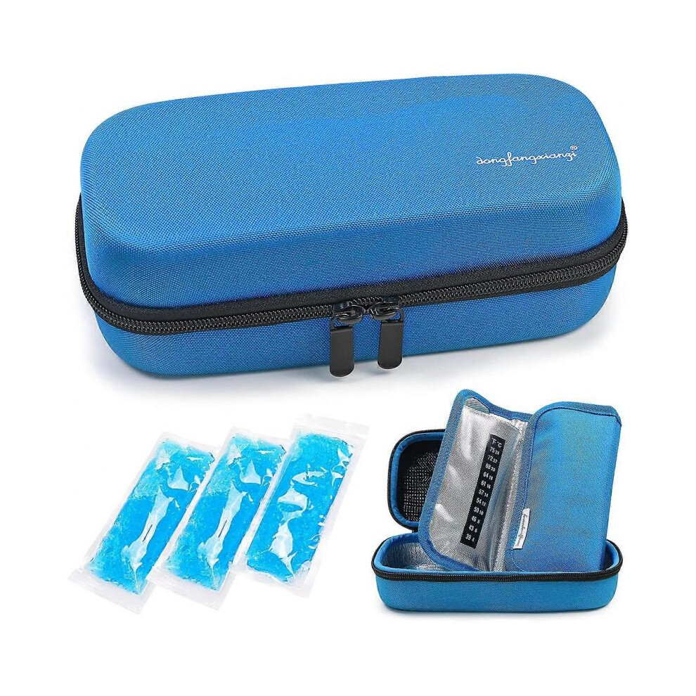 Insulin Cooler Travel Case - Handy Medication Insulated Diabetic Carrying Cooling Bag With 3 Cooler Ice Pack (Blue) Blue
