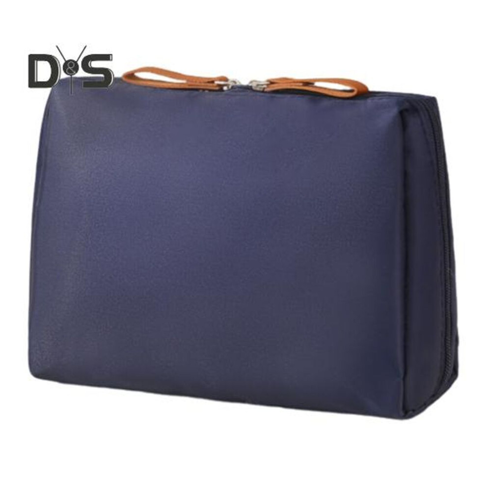 (navy blue) Portable Storage Bag Makeup Organizer Zipper Closure Large Capacity Waterproof Travel Makeup Pouch For Women