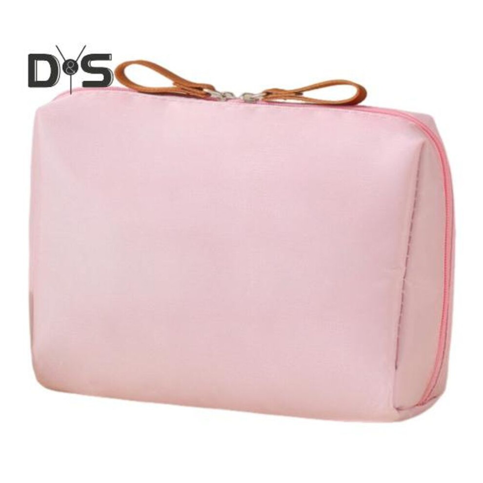 (pink) Portable Storage Bag Makeup Organizer Zipper Closure Large Capacity Waterproof Travel Makeup Pouch for Women