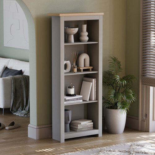 Home Discount (Grey & Oak) Arlington 4 Tier Bookcase Shelf Library Storage