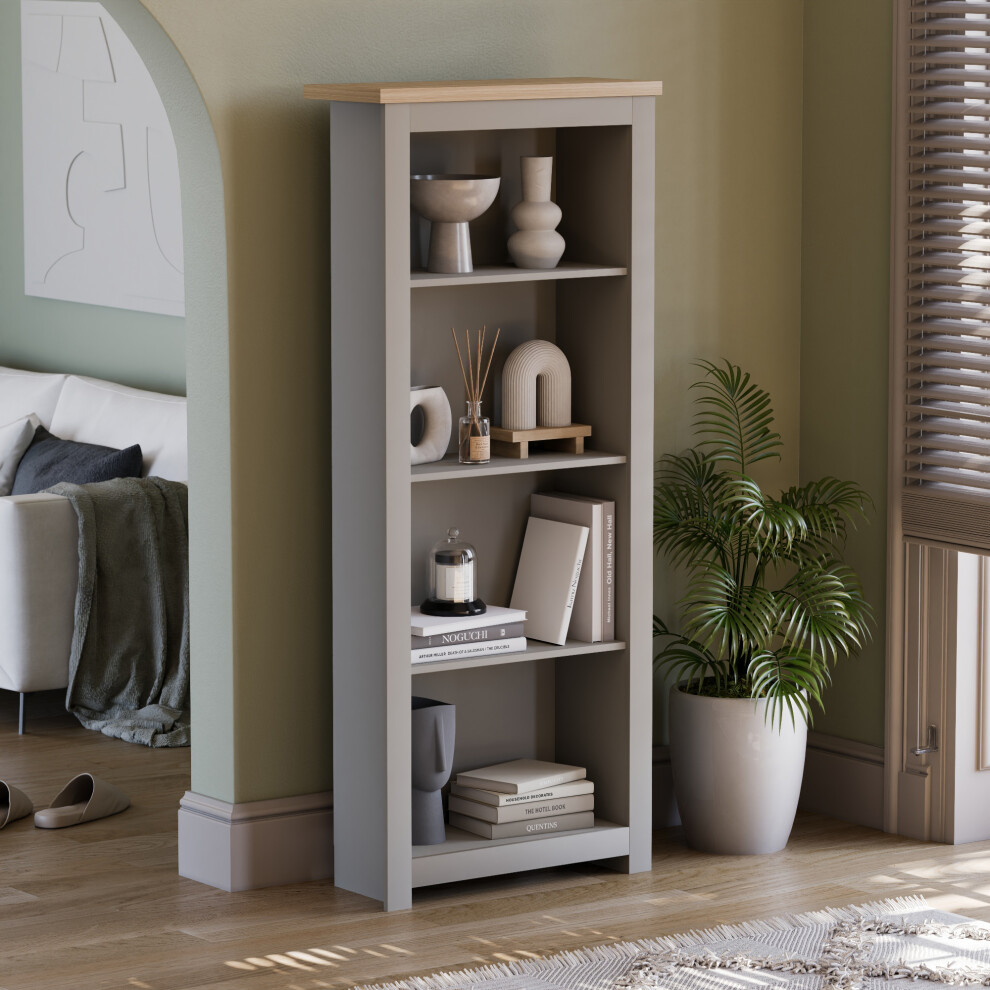(Grey & Oak) Arlington 4 Tier Bookcase Shelf Library Storage