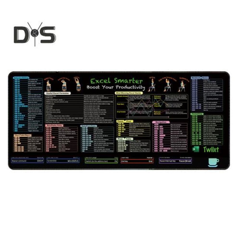(as the picture, H) 40x90cm Large Computer Mousepad Portable Waterproof Office Power Point Excel Word Shortcut Keys Desk Mat Non-slip Desktop Mouse Pad Pc Accessories
