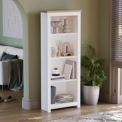 Home Discount (White & Oak) Arlington 4 Tier Bookcase Shelf Library Storage