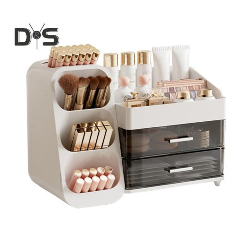 (white) Storage Box Makeup Organizer With Drawers Large Capacity Non-slip Base Easy Cleaning Spacious Cosmetic Display Case
