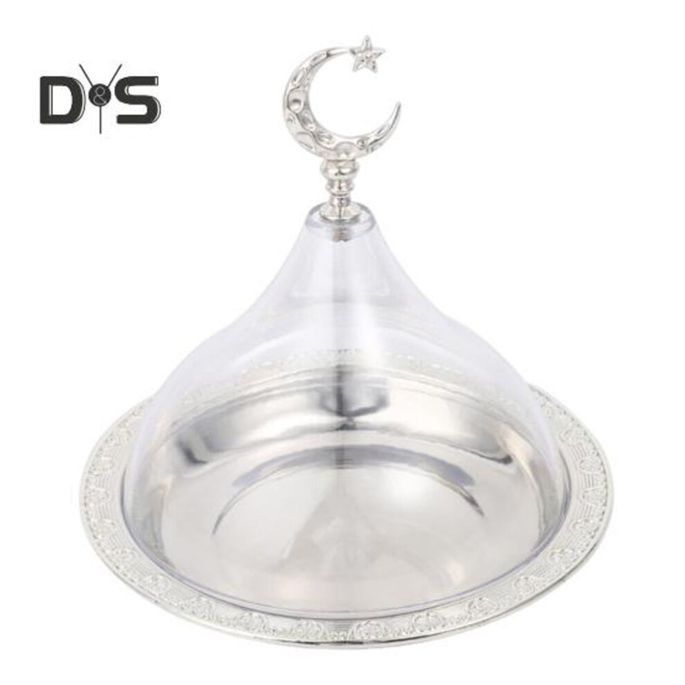 (silver) Metal Ramadan Tray With Clear Dome Lid Mini Cake Candy Tray Reusable Dessert Tray For Nuts Candies Food Storage Organizer For Parties Celebrations