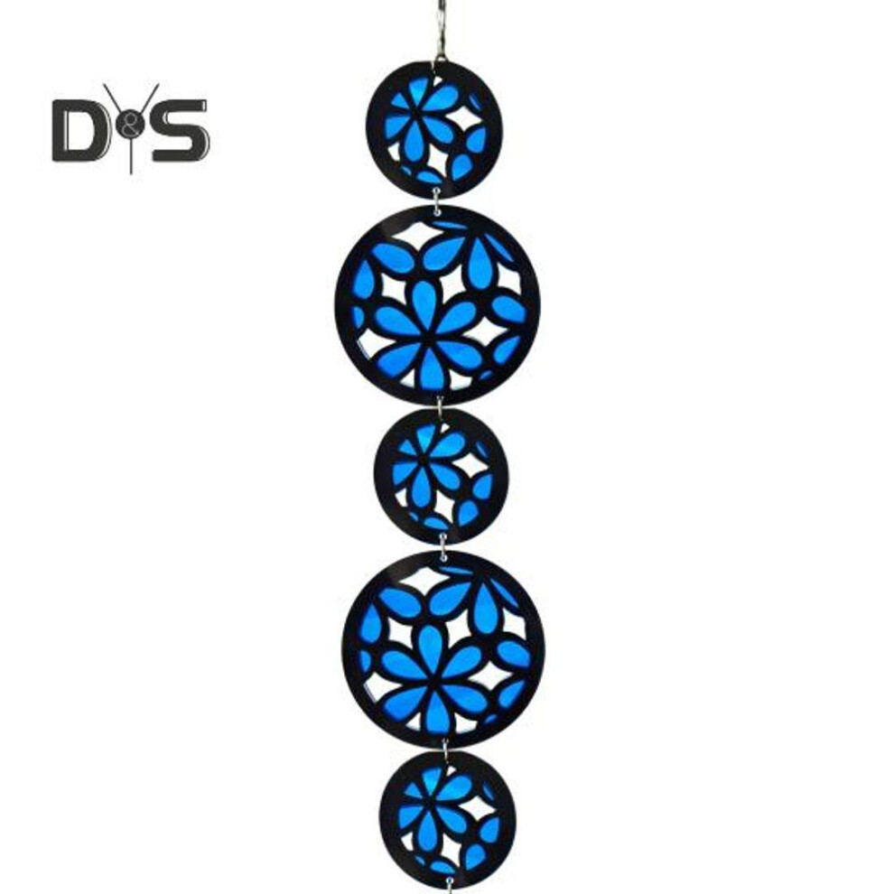 (blue) Flower Sun Catcher Handmade Acrylic Window Hanging Suncatcher Decoration with Round Wooden Frame for Home Wall Decor