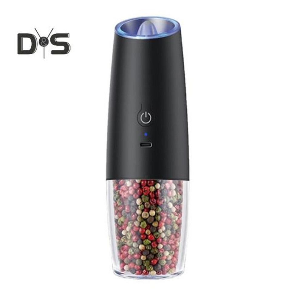 (black) Electric Salt Pepper Grinder Set 6oz Capacity Adjustable Coarseness Pepper Shaker Led Light One Hand Operated Spice Grinder