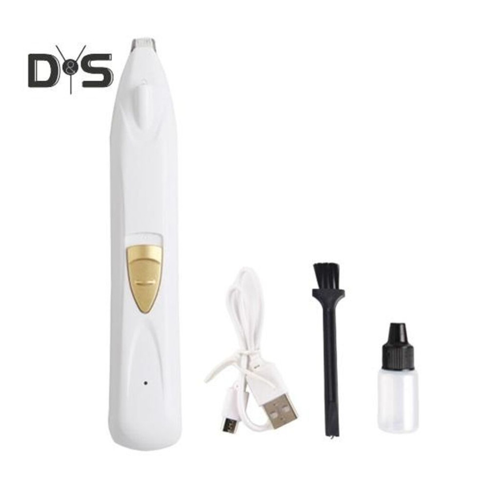 (white) Electric Pet Hair Trimmer USB Rechargeable Dog Clipper with LED Light Quiet Pet Claw Trimmer for Cats Dogs Paws Face Ears