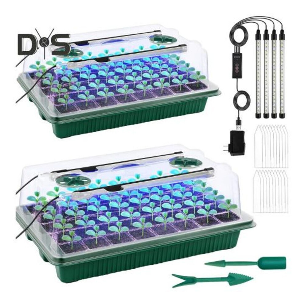 (green, A) Led Plant Lights Full Spectrum Grow Lights With Timer Easy To Use Indoor Mini Greenhouse Plant Germination Tray Grow Lights Set