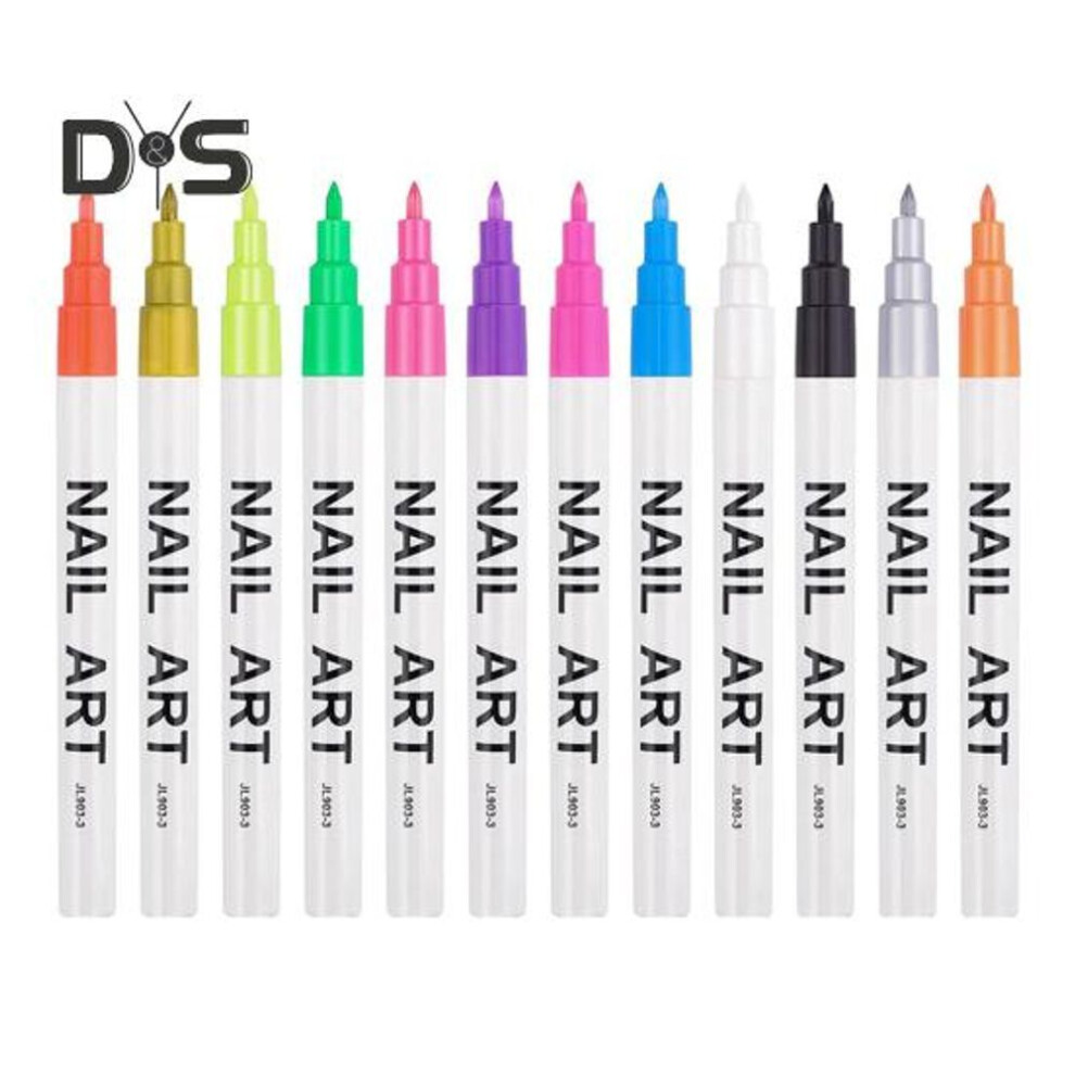 (as the picture, C) 12 Color Nail Art Pens Set for DIY Nail Art Quick-Drying Acrylic Paint Markers for Fast Graffiti Patterns Double Headed Nail Pens for Home Salon Nail