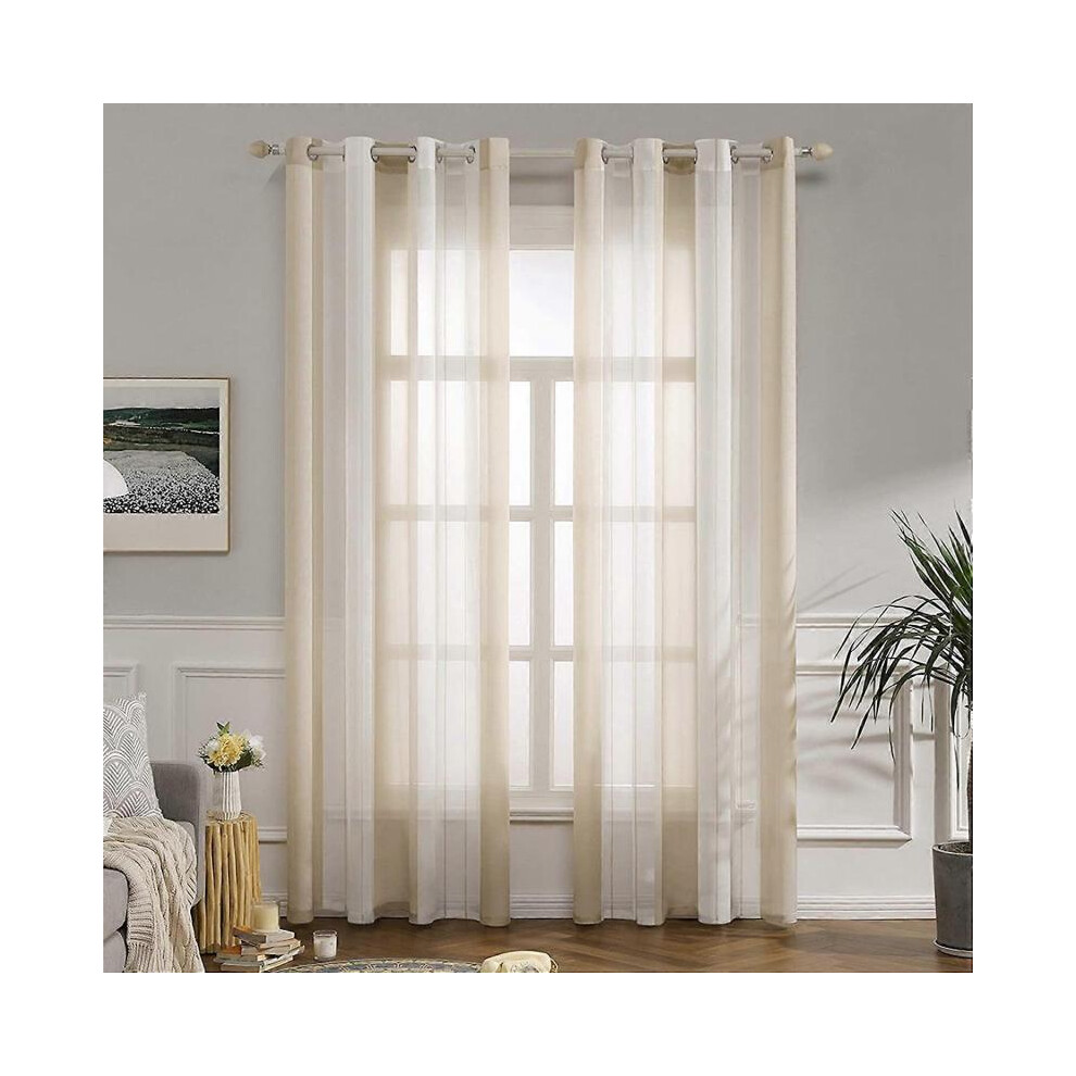 (132x241cm, beige) 2 Pieces Of Tulle Curtains Made Of High Quality Polyester, Suitable For Living Room / Bedroom / Balcony, Gray + White, 132x183cm-image-OPC-PH6QDD6-NEW