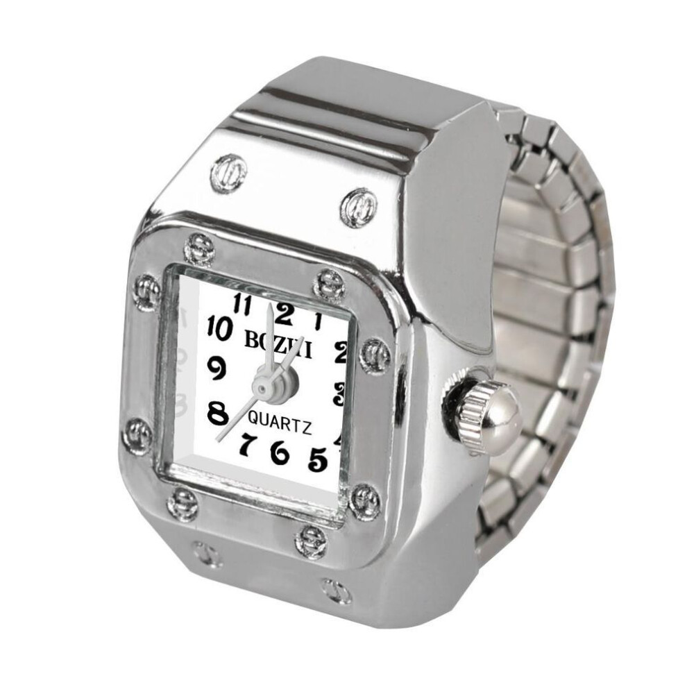(white) 1pc Quartz Watch Ring Watch Digit Dial Rectangle Unisex Fashion Jewelry Gifts ARI