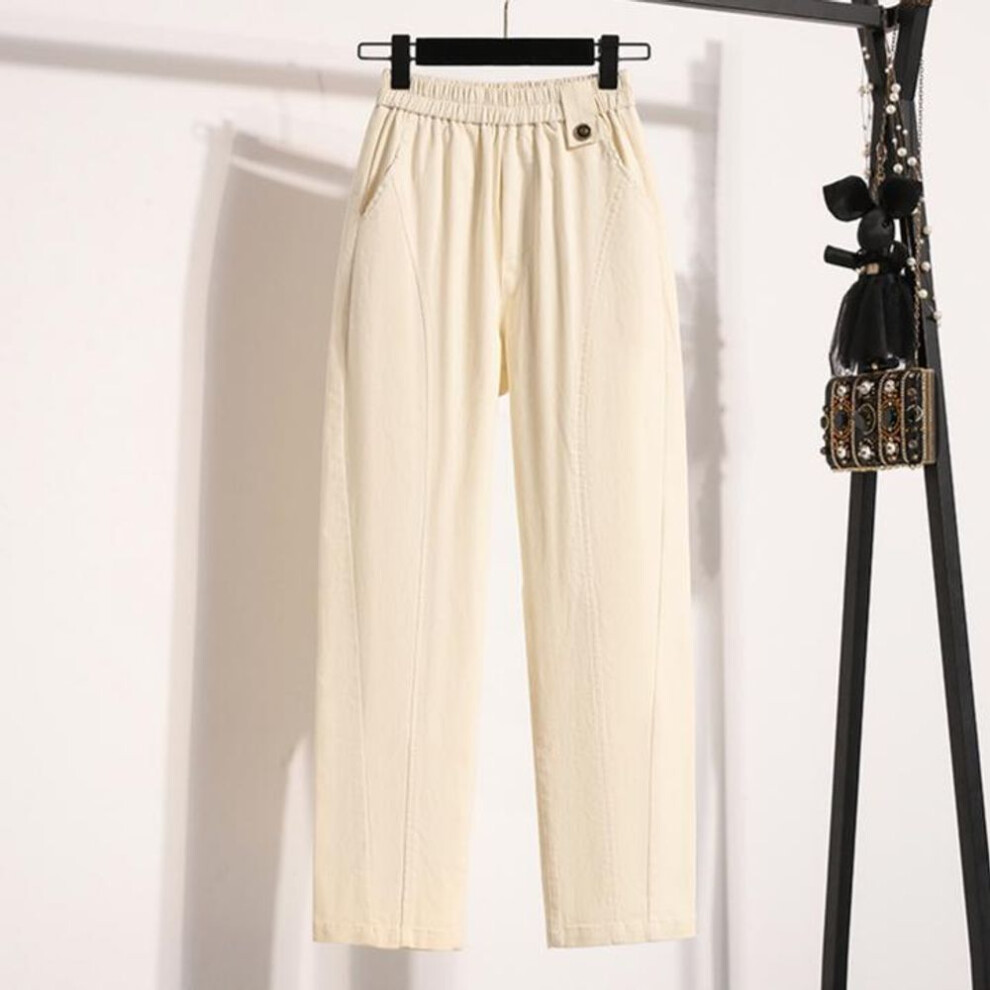 (beige, 3XL) DIMANAF 2025 Women Plus Size Spring Long Pants Elastic Basic Pants Slim Female Trousers White Pants 5XL