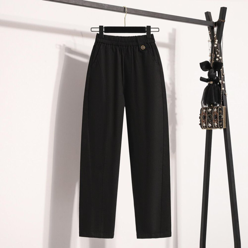 (black, 2XL) DIMANAF 2025 Women Plus Size Spring Long Pants Elastic Basic Pants Slim Female Trousers White Pants 5XL
