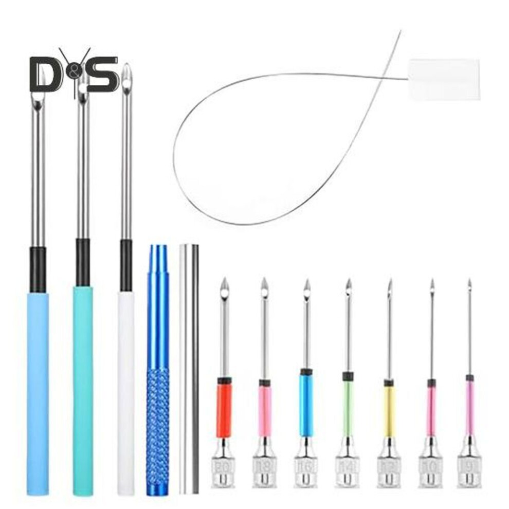 (as the picture, C) Embroidery Punch Needle Set Complete Punch Needle Set with Needle Threader Stainless Steel Needles with Wooden Handle for Adults Beginner DIY Craft