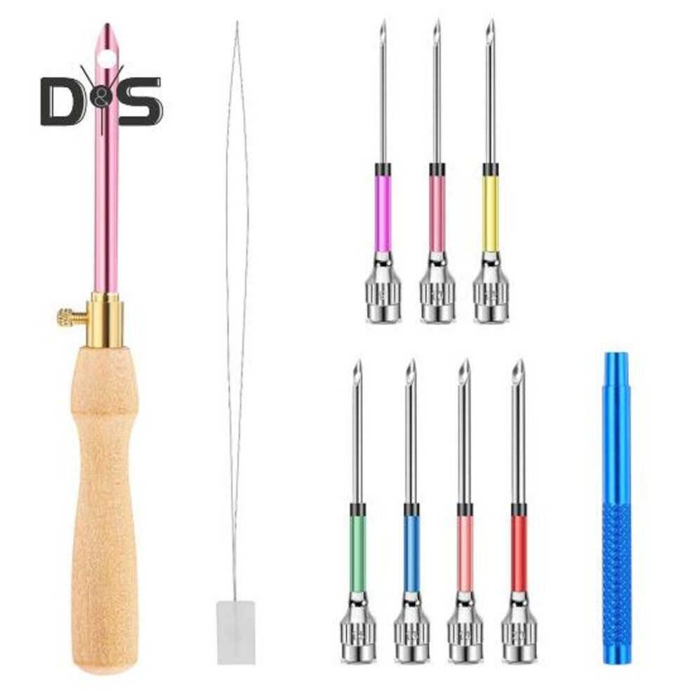 (as the picture, A) Embroidery Punch Needle Set Complete Punch Needle Set With Needle Threader Stainless Steel Needles With Wooden Handle For Adults Beginner Diy Craft