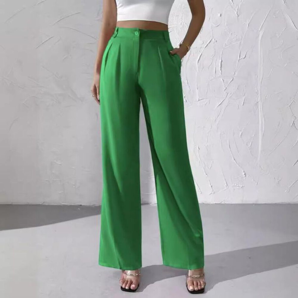 (green, XXL) Women's New Elegant Solid Colour Premium Draped Wide Leg Formal Pants Trousers Suit Pants