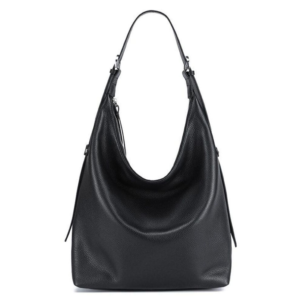 (black) Top Layer Cowhide Large Tote Bag Lazy Commuter Shoulder Crossbody Bag