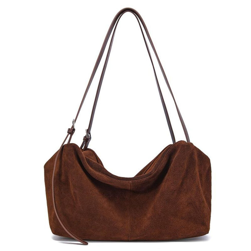 (coffee) Large Capacity Tote Bag Commuter Relaxant Pillow Bag Frosted Cowhide Shoulder Bag