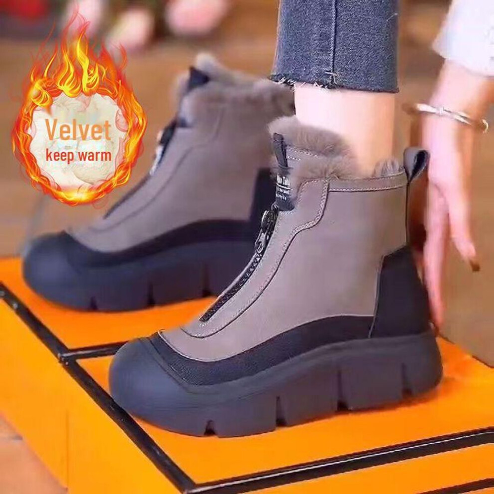 (gray, 36) Women's Plush Cotton Shoes: 2024 Autumn/Winter Thick-Soled Snow Boots & Casual Short Boots