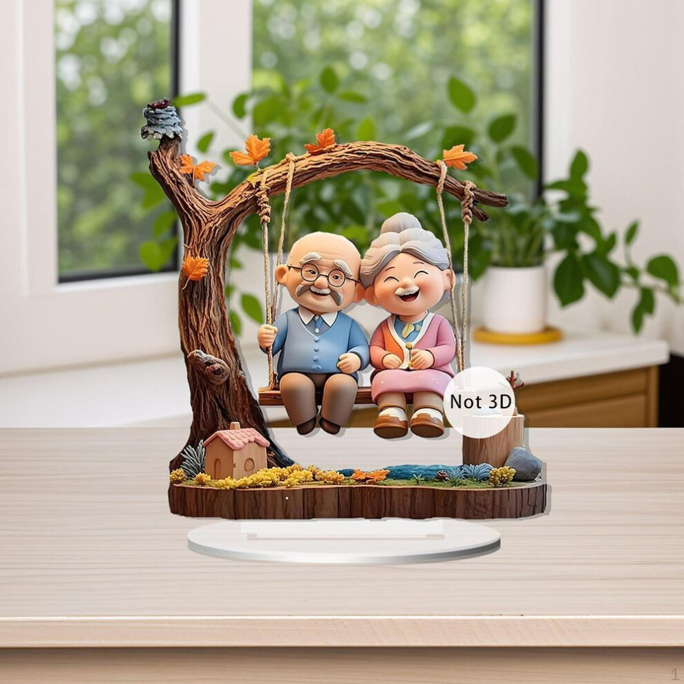 2d Flat Loving Elderly Couple Desktop Ornament Craft Valentines Collectible Creative Acrylic Display