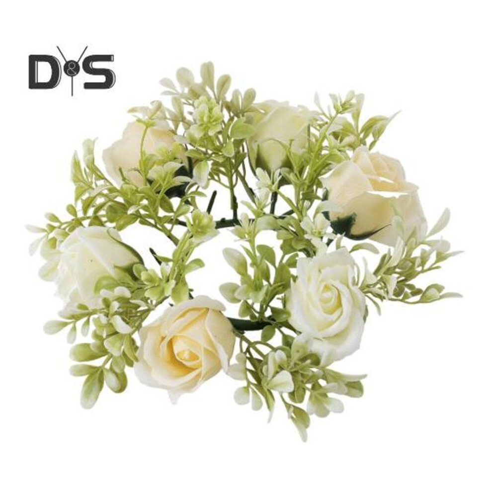 (champagne) Artificial Rose Candle Ring Pillar Candles Greenery Flower Wreath Seasonal Candle Ring For Wedding Centerpiece Holiday Decor