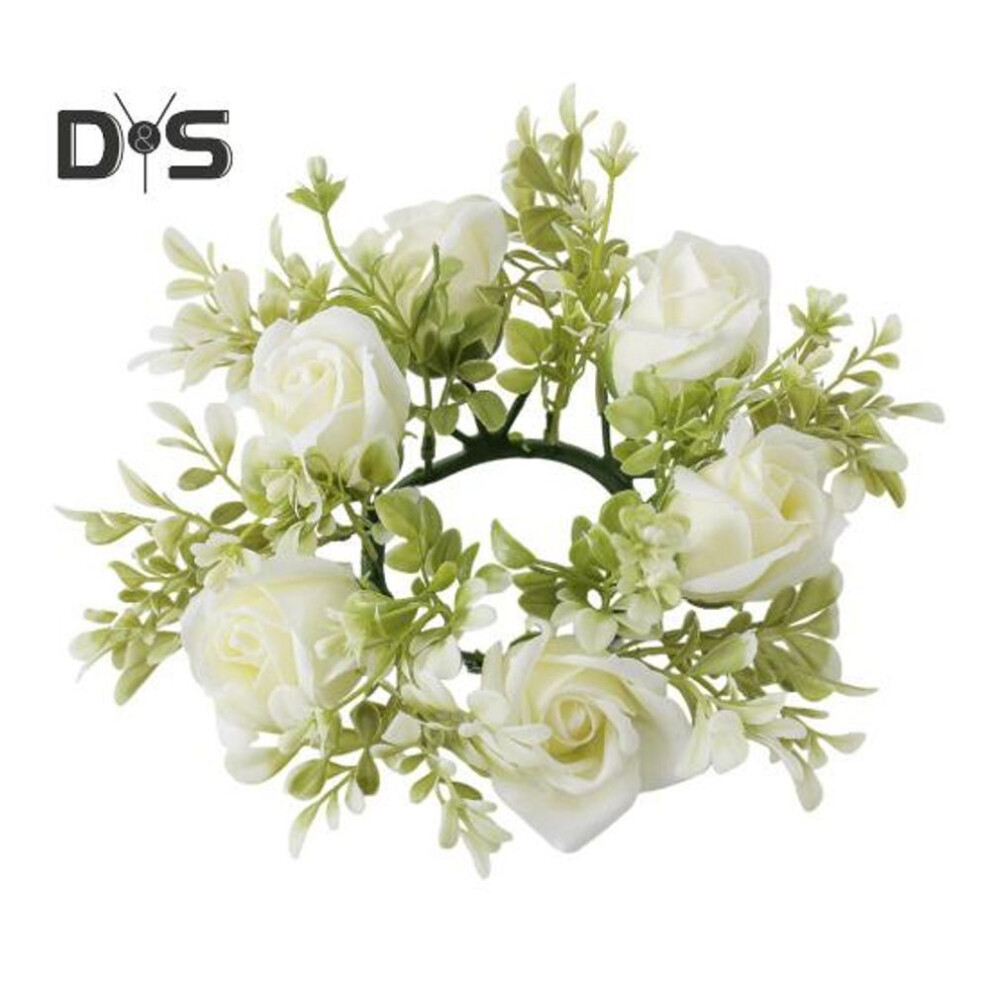 (white) Artificial Rose Candle Ring Pillar Candles Greenery Flower Wreath Seasonal Candle Ring For Wedding Centerpiece Holiday Decor