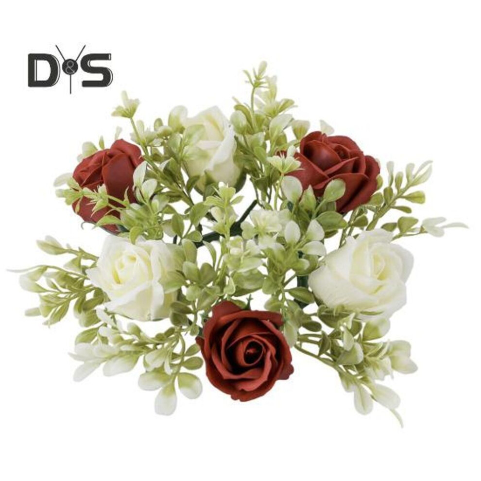 (white,red) Artificial Rose Candle Ring Pillar Candles Greenery Flower Wreath Seasonal Candle Ring For Wedding Centerpiece Holiday Decor