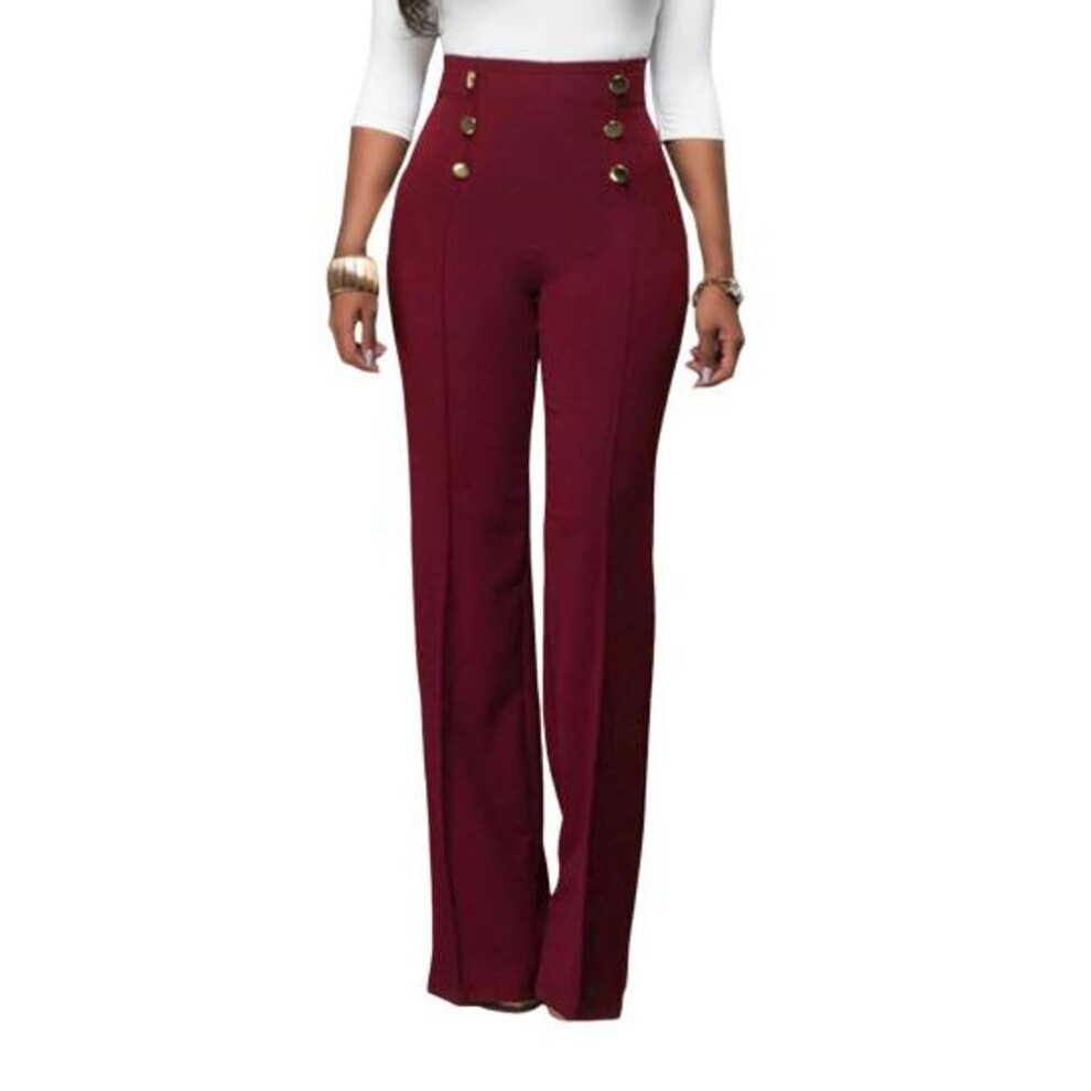 (wine red, S) Women's Stretchy Bootcut Dress Pants Casual High Waist Straight Leg Business Slacks Button Front Workwear Yoga Trousers for Office Work