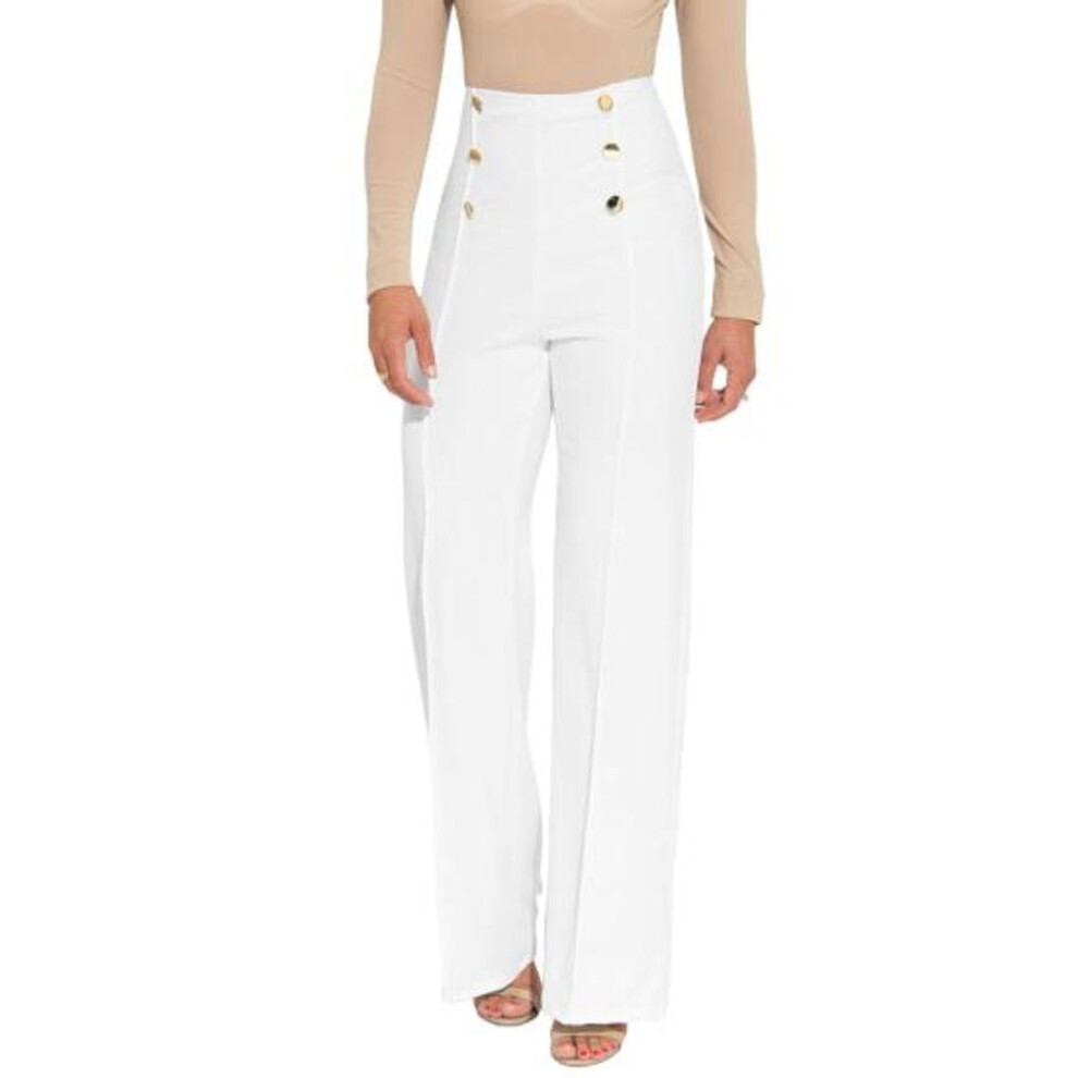 (white, M) Women's Stretchy Bootcut Dress Pants Casual High Waist Straight Leg Business Slacks Button Front Workwear Yoga Trousers For Office Work
