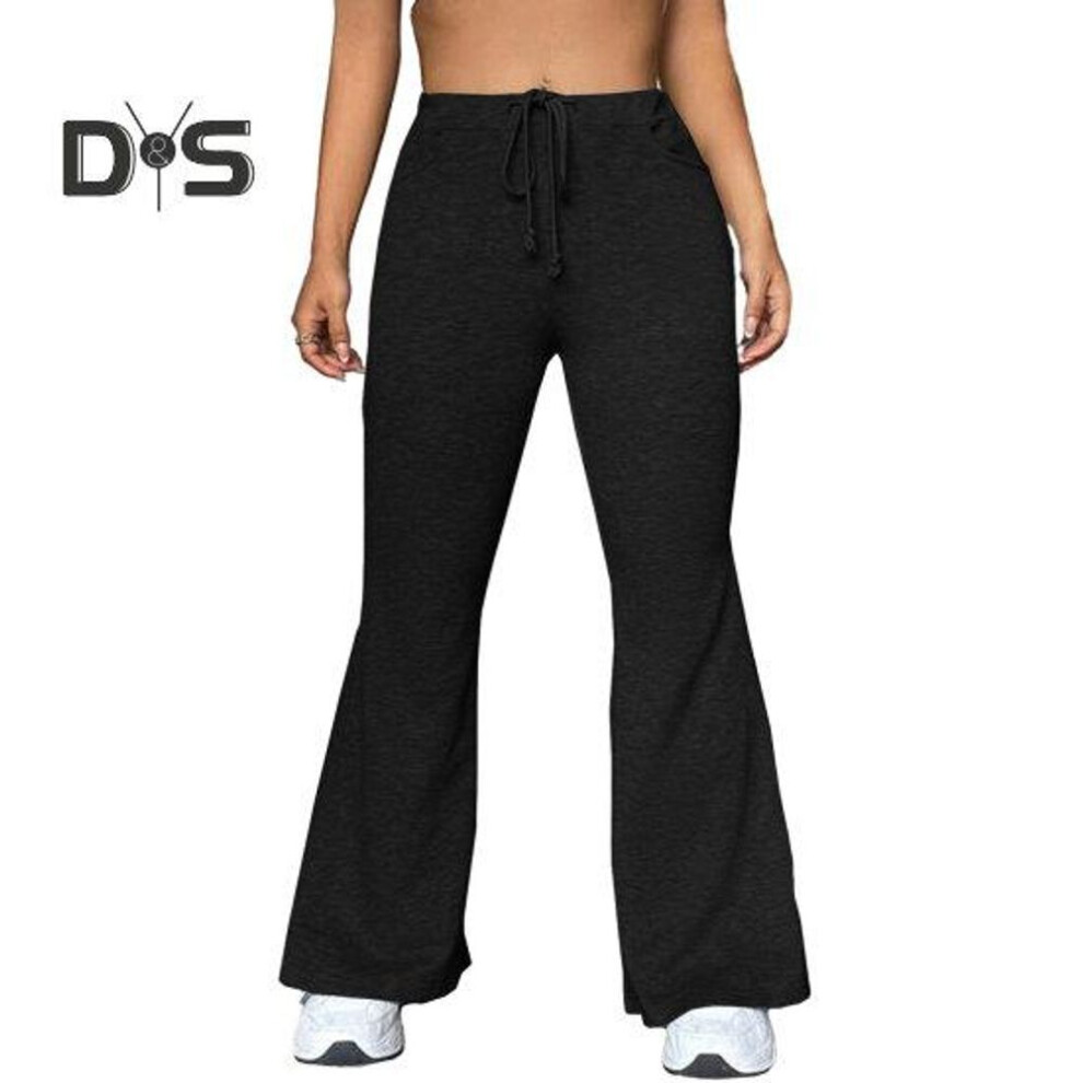 (black, 3XL) Ladies Pants Sweatpants Drawstring Elastic Waist Solid Color Pockets Full Length Stretchy Sport Fitness Yoga Long Trousers