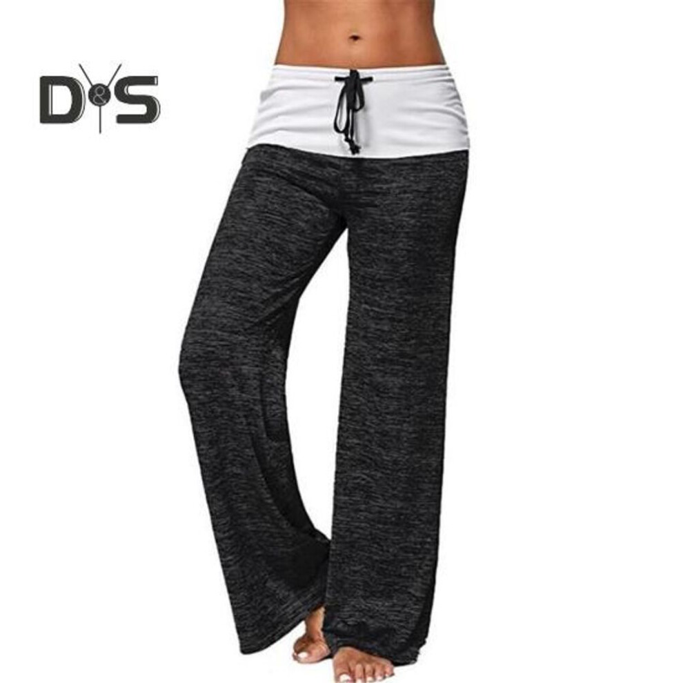 (black, XL) Women Yoga Pants Contrast Color Drawstring Elastic Waist Wide Leg Loose Soft Breathable Lady Sweatpants Women Full Length Long Trousers