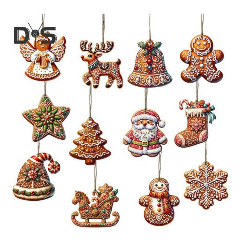 (as the picture, 12pcs) Gingerbread Pendant Wooden Christmas Ornament Santa Claus Gingerbread Men Hanging Decor For Christmas Tree Mantel