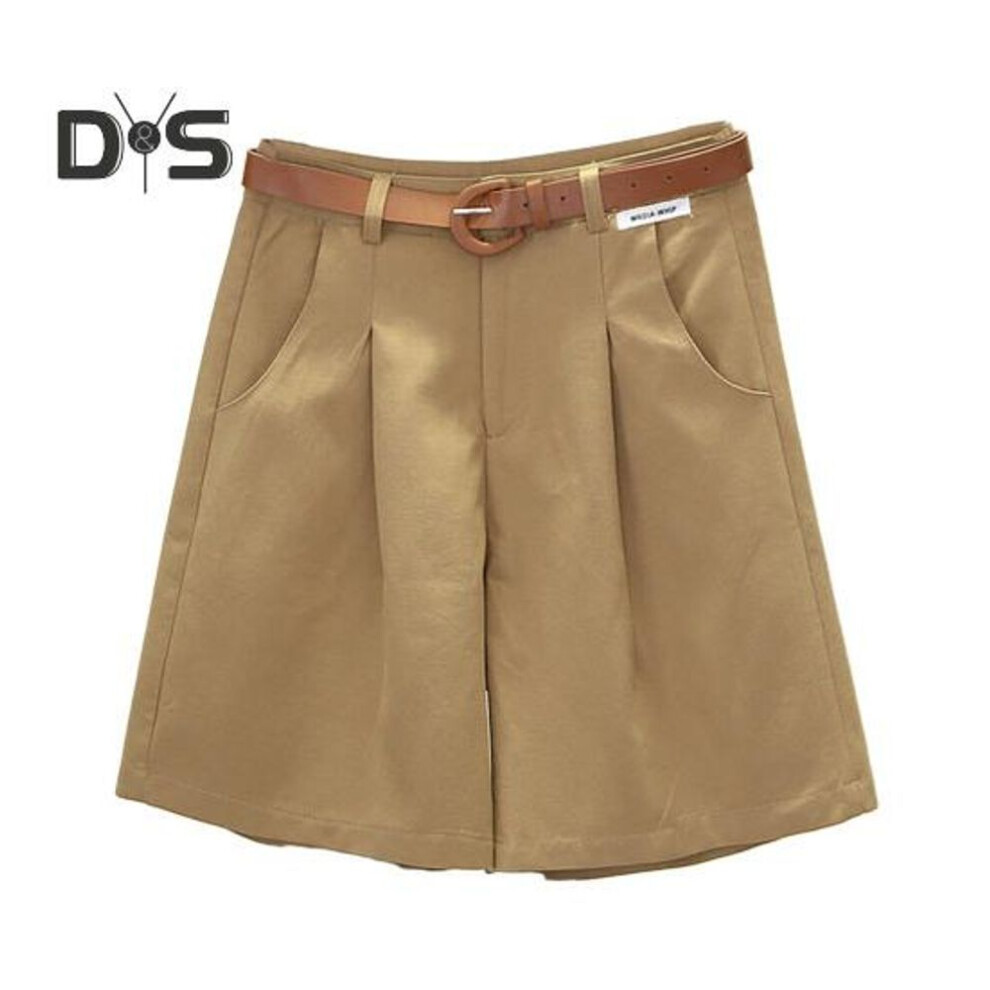 (khaki, 2XL) Women Summer Shorts A line Solid Color With Belt High Waist Suit Shorts Loose Pockets Zipper Button Closure Lady Dating Commute Shorts