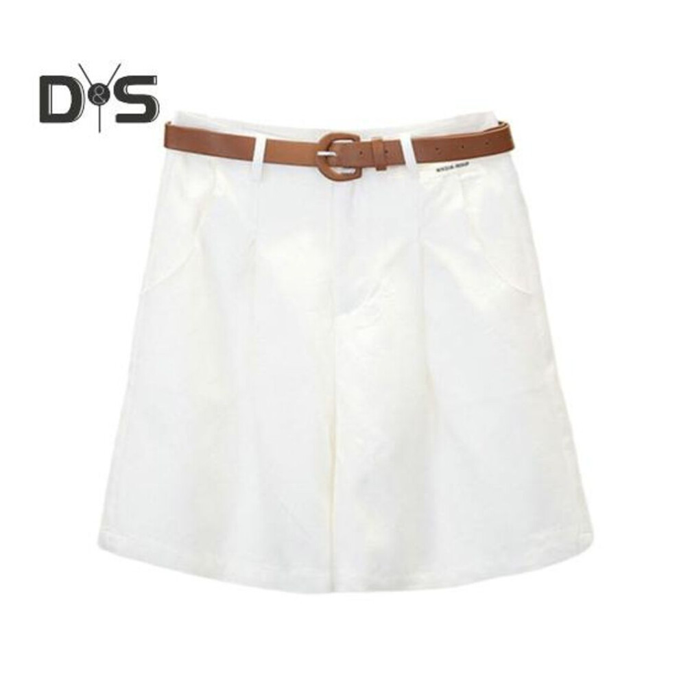 (white, S) Women Summer Shorts A line Solid Color With Belt High Waist Suit Shorts Loose Pockets Zipper Button Closure Lady Dating Commute Shorts