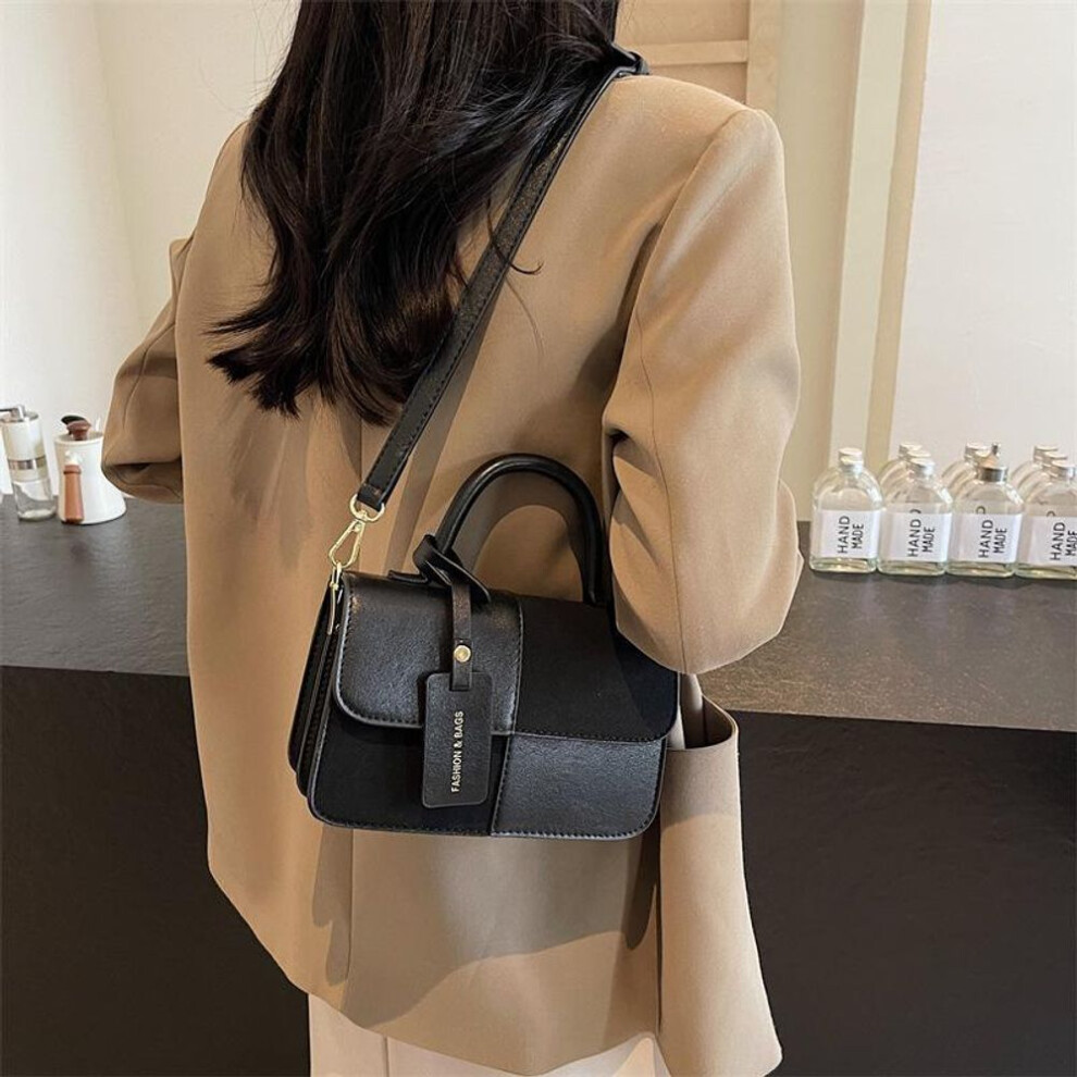 (black, Large) Autumn 2024 Women's Small Square Contrast Color Handbag - High-End Shoulder & Crossbody Bag, Trendy Niche Design