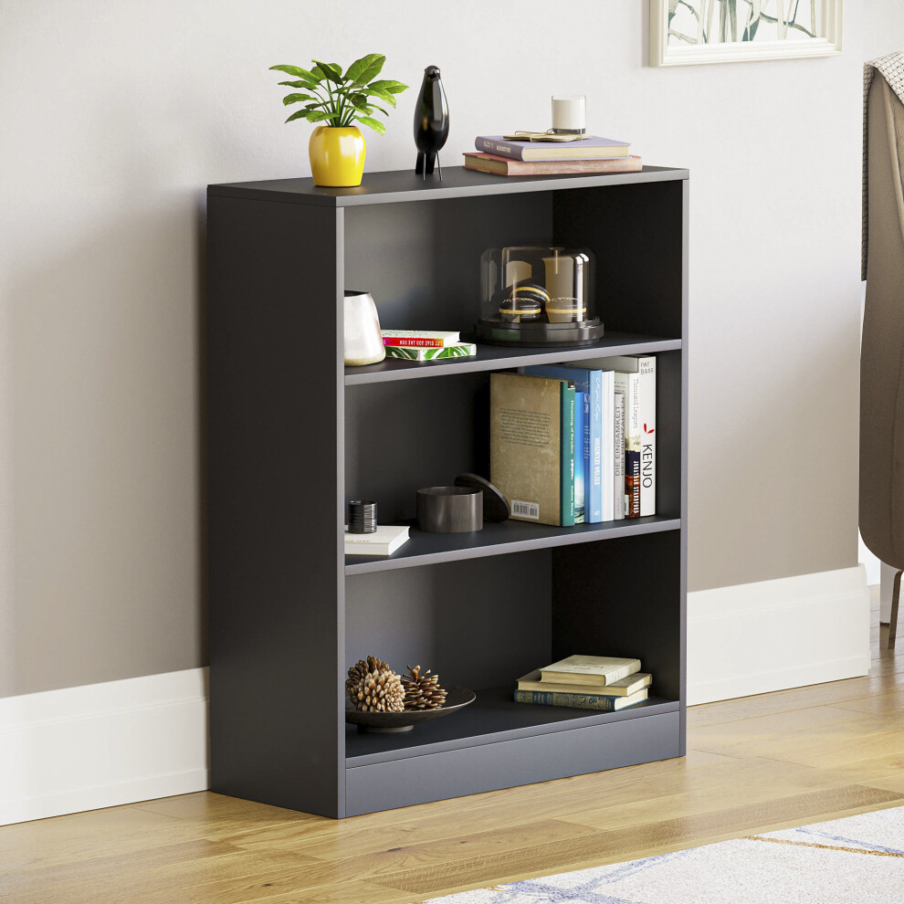 (Black) Cambridge 3 Tier Wide Low Bookcase Storage Shelf-image-OPC-P5SNMZ7-NEW