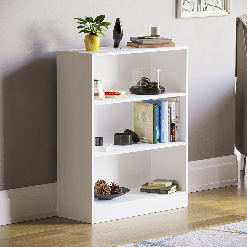 (White) Cambridge 3 Tier Wide Low Bookcase Storage Shelf-image-OPC-P5SNMZ8-NEW