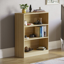 (Oak) Cambridge 3 Tier Wide Low Bookcase Storage Shelf